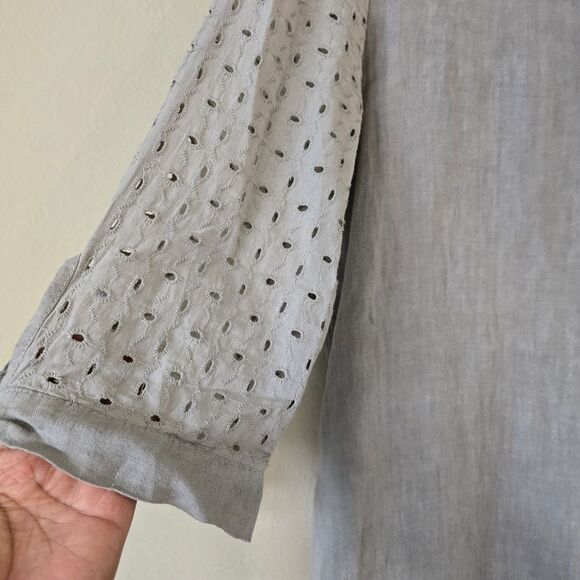 Francesca Bettini Women's Linen Mini Dress Eyelet Lace Size M Gray 3/4 Sleeve - Picture 6 of 8